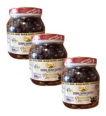 Öncü Premium Tuzlu Salamura Gemlik Siyah Zeytin Kavanoz 3x1 kg