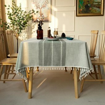 XJSDI Püsküllü Pamuk 60x300 cm Dikdörtgen Masa Örtüsü Yeşil