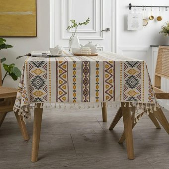 XJSDI Geometrik Desenli Pamuk 90x300 cm Dikdörtgen Masa Örtüsü Çok Renkli