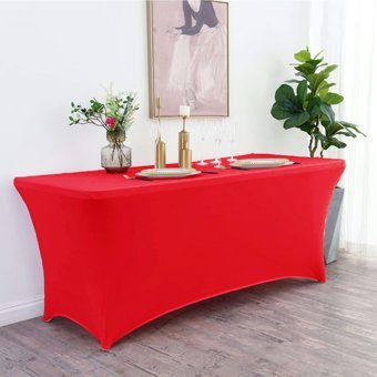 CMZZM Streç Polyester 240x75 cm Dikdörtgen Masa Örtüsü Kırmızı