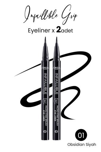 L'oréal Paris Infaillible Grip 01 Obsidian 2'li Suya Dayanıklı Mat-Saten Koyu Siyah Kalıcı İnce Uçlu Keçe Kalem Eyeliner