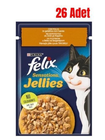Felix Sensations Havuç-Tavuk Jöleli Yetişkin Yaş Kedi Maması 26x85 gr