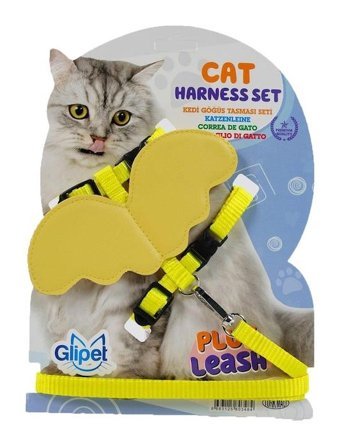 Glipet Melek Kanatlı Düz Güvenlikli Sarı Gezdirme Göğüs Kedi Tasması
