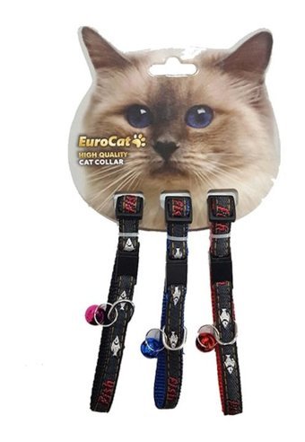 Eurocat Balık Desenli Zilli Siyah Gezdirme Boyun Kedi Tasması