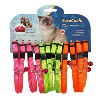Eurocat Çıngıraklı Zilli Düz Çok Renkli Gezdirme Boyun Kedi Tasması