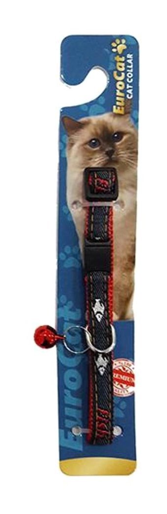 Eurocat Balık Desenli Çıngıraklı Zilli Kırmızı Gezdirme Boyun Kedi Tasması