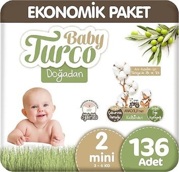 Baby Turco Doğadan 2 Numara Bantlı Bebek Bezi 136'lı