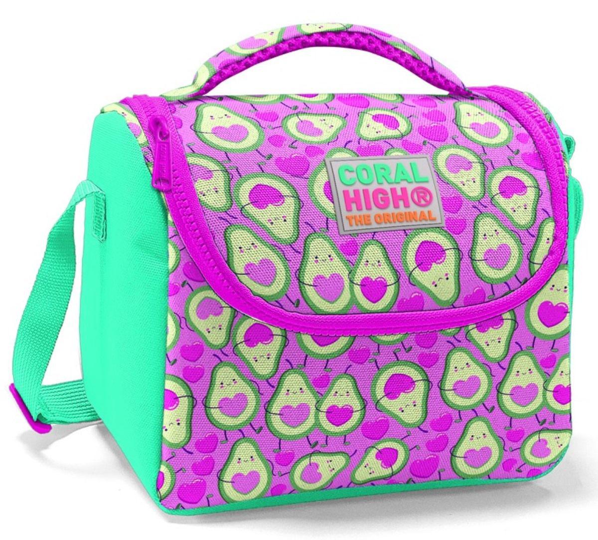 Coral High Avokadolu Termoslu Pembe - Yeşil Beslenme Çantası