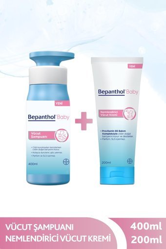 Bepanthol Göz Yakmayan Hipoalerjenik Yenidoğan Normal Ciltler İçin B5 Bebek Şampuanı 400 ml + Baby Nemlendirici Vücut Kremi 200 ml