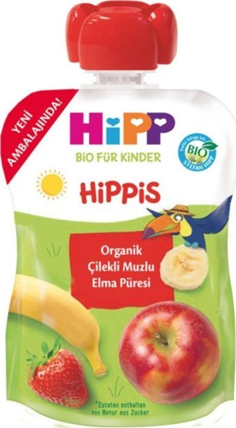 Hipp Püre Laktozsuz Tahıllı Glutensiz Organik Çilekli-Muzlu Kaşık Maması 100 gr