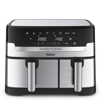 Tefal Dual Easy Fry & Grill Airfryer 8.3 lt İki Hazneli Led Ekranlı Yağsız Sıcak Hava Fritözü Gri