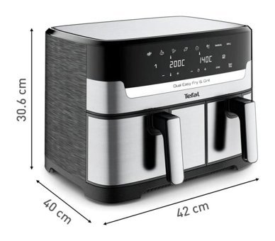 Tefal Dual Easy Fry & Grill Airfryer 8.3 lt İki Hazneli Led Ekranlı Yağsız Sıcak Hava Fritözü Gri