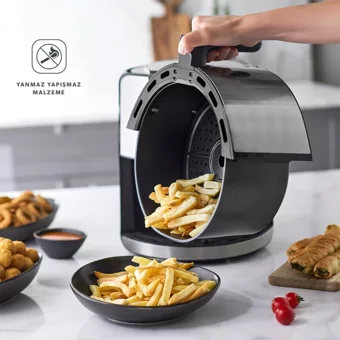 Homend 2502H Airfryer 5 lt Tek Hazneli Led Ekranlı Yağsız Sıcak Hava Fritözü İnox