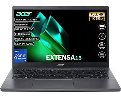 Acer Extensa 215-55 NX.EGYEY.004 Dahili Intel Iris Xe Graphics Eligible Intel Core i7 1255U 16 GB Ram 512 GB SSD 15.6 inç Full HD FreeDos Laptop