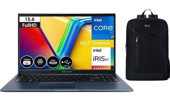 Asus Vivobook 15 X1502ZA-EJ2122 Dahili Intel Iris Xe Graphics Eligible Intel Core i7 12700H 12 GB Ram 512 GB SSD 15.6 inç Full HD Windows 11 Laptop + Boz Çanta