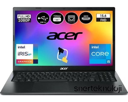 Acer Extensa EX215-54 NX.EGJEY.005 Dahili Intel Iris Xe Graphics Intel Core i5 1135G7 8 GB Ram 512 GB SSD 15.6 inç Full HD Windows 11 Pro Laptop + Snertech Çanta