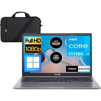 Asus X515EA BO868W31 Dahili Intel UHD Graphics Intel Core i3 1115G4 4 GB Ram 256 GB SSD 15.6 inç Full HD Windows 11 Laptop + Çanta
