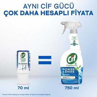 Cif Power&Shine Konsantre Sprey Banyo Temizleyici 750 ml + Banyo Temizleyici Serum 70 ml