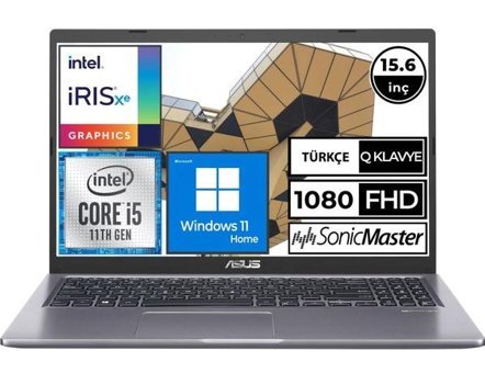 Asus X515EA-BQ1186 Dahili Intel Iris Xe Graphics Intel Core i5 1135G7 16 GB Ram 512 GB SSD 15.6 inç Full HD Windows 11 Home Laptop