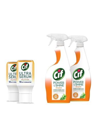 Cif Power&Shine Konsantre Sprey Mutfak Temizleyici 2x750 ml + Ultra Serum Kapsül Mutfak Temizleyici 2x70 ml