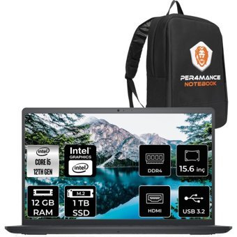 Dell Inspiron 15 3520 I352024052009U39 Dahili Intel Iris Xe Graphics Eligible Intel Core i5 1235U 12 GB Ram 1 TB SSD 15.6 inç Full HD FreeDos Laptop + PER4 Çanta