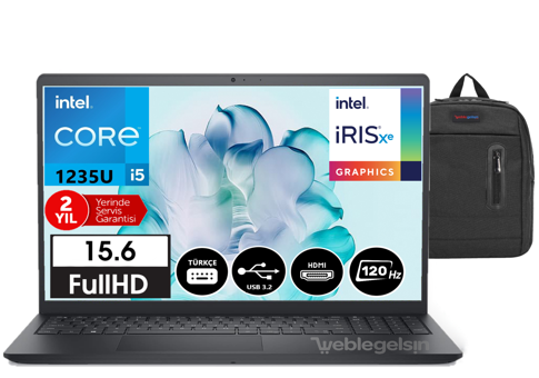 Dell Inspiron 15 3520 INS35202405200925 Dahili Intel Iris Xe Graphics Eligible Intel Core i5 1235U 32 GB Ram 256 GB SSD 15.6 inç Full HD Windows 11 Home Laptop + Çanta