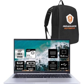 Asus Vivobook 15 X1502ZA-EJ030W EJ030WP43 Dahili Intel Iris Xe Graphics Eligible Intel Core i5 1235U 12 GB Ram 256 GB SSD 15.6 inç Full HD FreeDos Laptop + PER4 Çanta