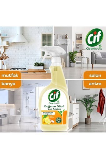 Cif Doğanın Gücü Sprey Mutfak ve Banyo Temizleyici 3x750 ml