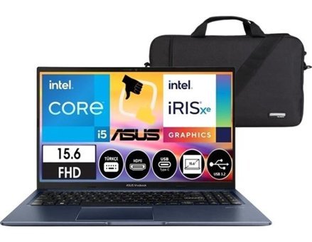 Asus Vivobook 15 X1502ZA-EJ1644 Dahili Intel Iris Xe Graphics Eligible Intel Core i5 1235U 8 GB Ram 512 GB SSD 15.6 inç Full HD FreeDos Laptop + csrtech çanta