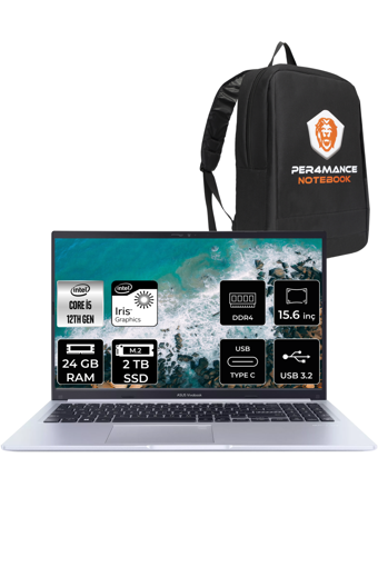 Asus Vivobook 15 X1502ZA-EJ1068 Dahili Intel Iris Xe Graphics Eligible Intel Core i5 1235U 24 GB Ram 2 TB SSD 15.6 inç Full HD FreeDos Laptop + PER4 Çanta