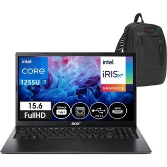 Acer Extensa EX212-55 NXEGYEY00401 Dahili Intel Iris Xe Graphics Eligible Intel Core i7 1255U 16 GB Ram 512 GB SSD 15.6 inç Full HD FreeDos Laptop + WeblegelsinÇanta
