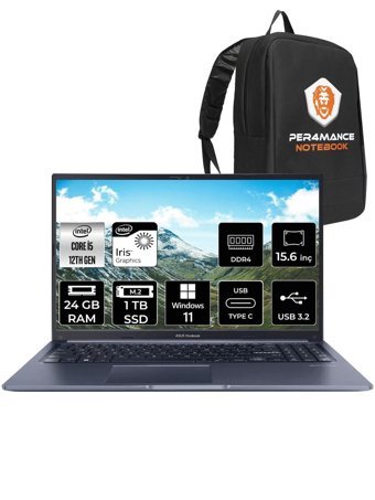 Asus Vivobook 15 X1502ZA-EJ1071 Dahili Intel Iris Xe Graphics Eligible Intel Core i5 1235U 24 GB Ram 1 TB SSD 15.6 inç Full HD Windows 11 Pro Laptop + PER4 Çanta