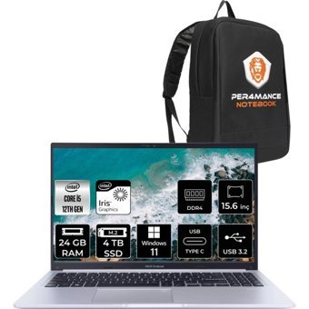 Asus Vivobook 15 X1502ZA-EJ1068 EJ1068P108 Dahili Intel Iris Xe Graphics Eligible Intel Core i5 1235U 24 GB Ram 4 TB SSD 15.6 inç Full HD Windows 11 Pro Laptop + PER4 Çanta