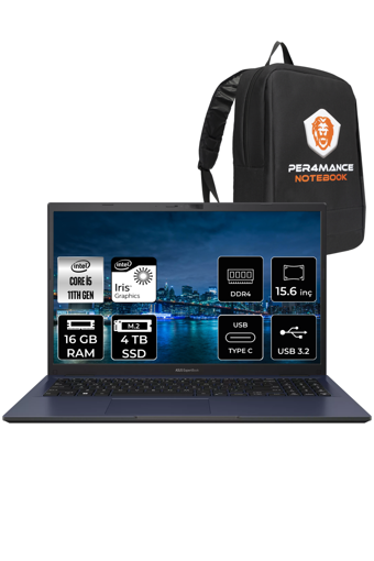 Asus Expertbook B1500CEAE BQ4167 Dahili Intel Iris Xe Graphics Intel Core i5 1135G7 16 GB Ram 4 TB SSD 15.6 inç Full HD FreeDos Laptop + PER4 Çanta
