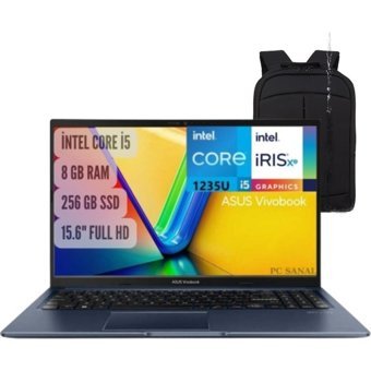 Asus Vivobook X1502ZA-EJ16441 Dahili Intel Iris Xe Graphics Eligible Intel Core i5 1235U 8 GB Ram 256 GB SSD 15.6 inç Full HD FreeDos Laptop + Notebook Çanta