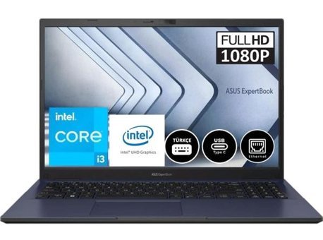 Asus Expertbook B1502CBA-I38512B0D02 Dahili Intel UHD Graphics Intel Core i3 1215U 16 GB Ram 256 GB SSD 15.6 inç Full HD FreeDos Laptop