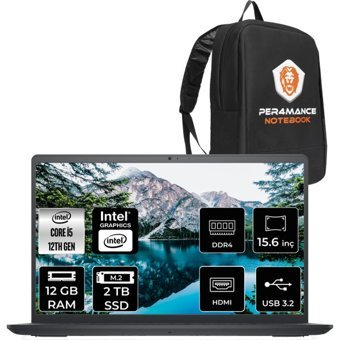 Dell Inspiron 15 3520 I352024052009U40 Dahili Intel Iris Xe Graphics Eligible Intel Core i5 1235U 12 GB Ram 2 TB SSD 15.6 inç Full HD FreeDos Laptop + PER4 Çanta