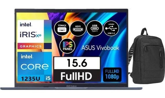 Asus Vivobook X1502ZA-EJ16441 Dahili Intel Iris Xe Graphics Eligible Intel Core i5 1235U 24 GB Ram 1 TB SSD 15.6 inç Full HD Windows 11 Pro Laptop + E-Markt Çanta