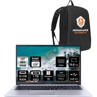 Asus Vivobook 15 X1502ZA-EJ1479 Dahili Intel UHD Graphics Intel Core i3 1215U 12 GB Ram 1 TB SSD 15.6 inç Full HD Windows 11 Home Laptop + PER4 Çanta