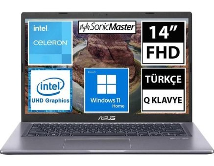 Asus X415MA-EK385W02 Dahili Intel UHD Graphics Intel Celeron N4020 4 GB Ram 512 GB SSD 14 inç Full HD Windows 11 Home Laptop