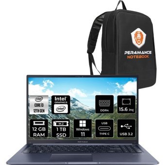 Asus Vivobook 15 X1502ZA-EJ1645 Dahili Intel UHD Graphics Intel Core i3 1215U 12 GB Ram 1 TB SSD 15.6 inç Full HD Windows 11 Pro Laptop + PER4 Çanta
