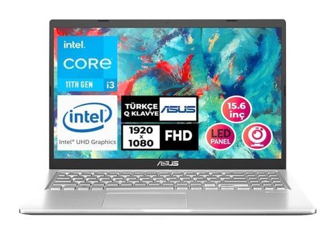 Asus X515EA-EJ4088003 Dahili Intel UHD Graphics Intel Core i3 1115G4 4 GB Ram 256 GB SSD 15.6 inç Full HD Windows 11 Pro Laptop