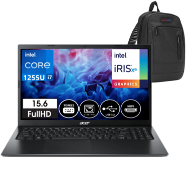 Acer Extensa EX212-55 NXEGYEY00401 Dahili Intel Iris Xe Graphics Eligible Intel Core i7 1255U 16 GB Ram 512 GB SSD 15.6 inç Full HD FreeDos Laptop + Zetta Çanta