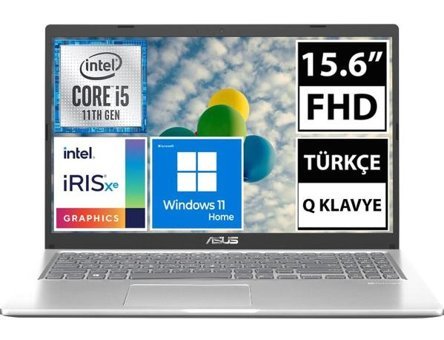 Asus X515EA-BQ1830W08 Dahili Intel Iris Xe Graphics Intel Core i5 1135G7 24 GB Ram 1 TB SSD 15.6 inç Full HD Windows 11 Home Laptop