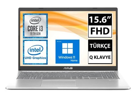 Asus X515EA-BQ967W Dahili Intel UHD Graphics Intel Core i3 1115G4 4 GB Ram 128 GB SSD 15.6 inç Full HD Windows 11 Laptop
