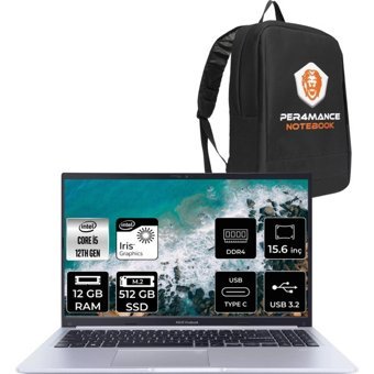 Asus Vivobook 15 X1502ZA-EJ030W EJ030WP44 Dahili Intel Iris Xe Graphics Eligible Intel Core i5 1235U 12 GB Ram 512 GB SSD 15.6 inç Full HD FreeDos Laptop + PER4 Çanta