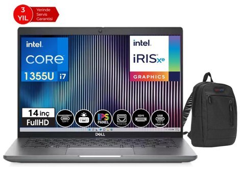 Dell Latitude 5440 DLN025L54401426 Dahili Intel Iris Xe Graphics Eligible Intel Core i7 1355U 32 GB Ram 512 GB SSD 14 inç Full HD Windows 11 Home Laptop + Çanta