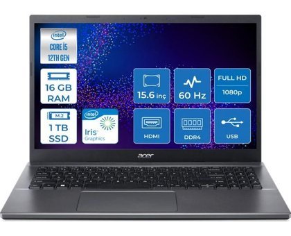 Acer Extensa EX212-55 NX.EGYEY.001019 Dahili Intel Iris Xe Graphics Eligible Intel Core i5 1235U 16 GB Ram 1 TB SSD 15.6 inç Full HD FreeDos Laptop