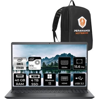 Dell Vostro 3520 N5315PVNB3520UP121 Dahili Intel Iris Xe Graphics Eligible Intel Core i5 1235U 40 GB Ram 4 TB SSD 15.6 inç Full HD Windows 11 Home Laptop + PER4 Çanta