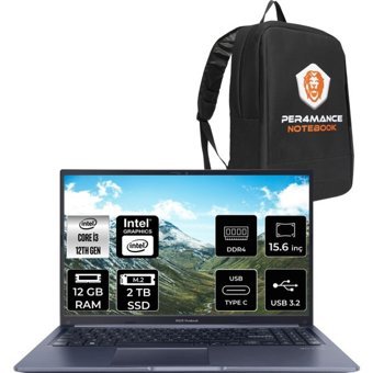 Asus Vivobook 15 X1502ZA-EJ1645 Dahili Intel UHD Graphics Intel Core i3 1215U 12 GB Ram 2 TB SSD 15.6 inç Full HD FreeDos Laptop + PER4 Çanta